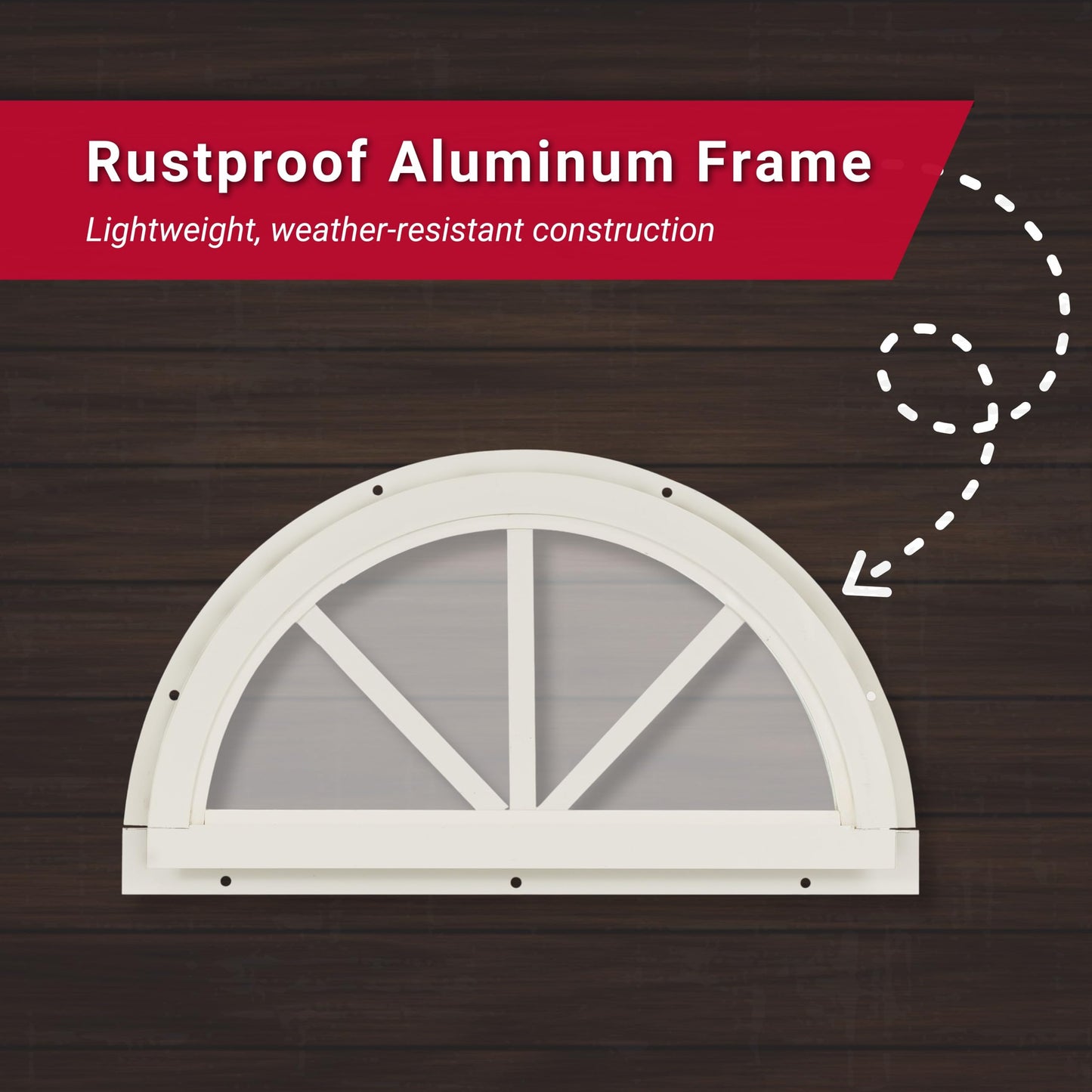 Shed Window 18.25" Half Moon Sunburst J-Lap, Tempered Glass, for Sheds, Playhouses, and Chicken Coops 1 PK (SUNB18WJ-BX1)