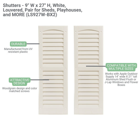 9" W x 27" H Louvered Shutters - 1 Pair