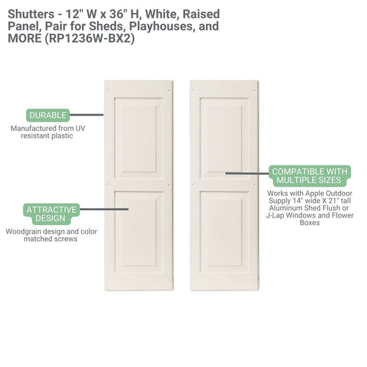 12" W x 36" H Raised Panel Shutters - Paintable - 1 Pair