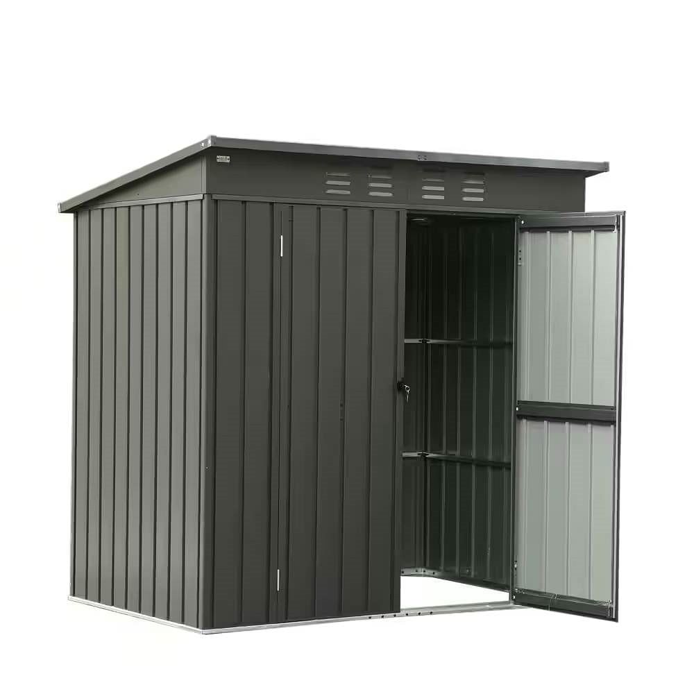 Outdoor Steel Metal Shed Black Galvanized 6ft. x 4 ft.