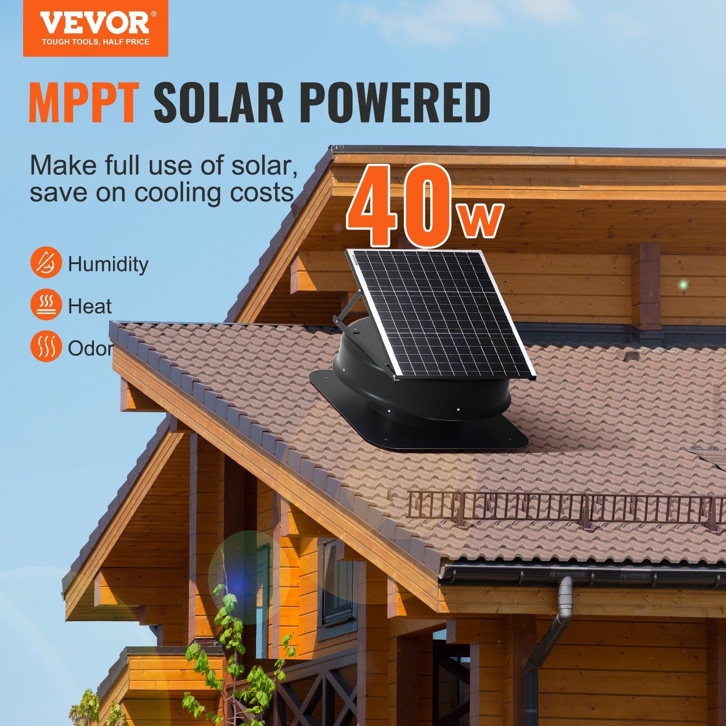VEVOR Solar Attic Fan Low Noise 40W