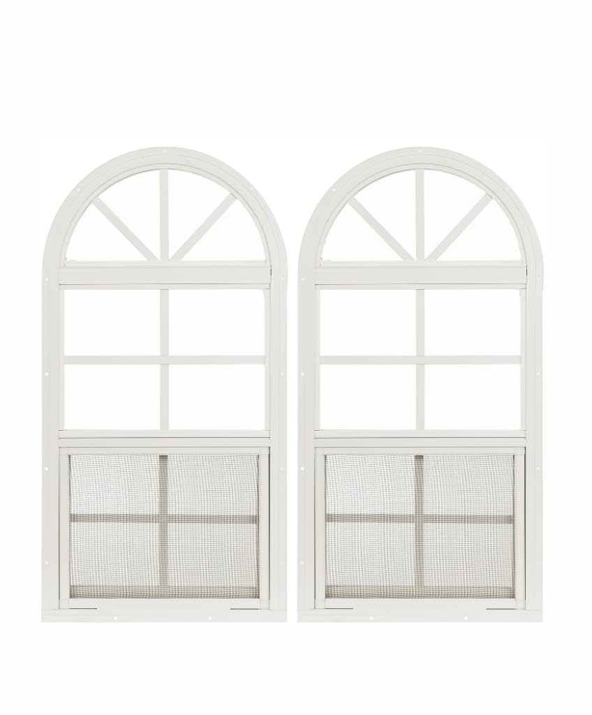 Apple Outdoor Supply 14x21 Shed Windows, Arch Top Flush Mount Sliding Windows with Tempered Glass & Screens, White, 2-Pack