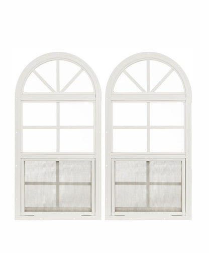 Apple Outdoor Supply 14x21 Shed Windows, Arch Top Flush Mount Sliding Windows with Tempered Glass & Screens, White, 2-Pack