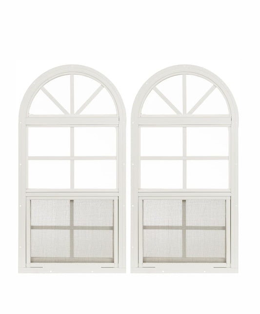 Apple Outdoor Supply 14x21 Shed Windows, Arch Top Flush Mount Sliding Windows with Tempered Glass & Screens, White, 2-Pack