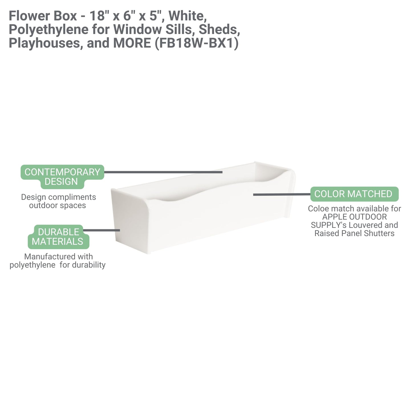 18" x 5" Flower Box for Shed Windows, 1-Pack