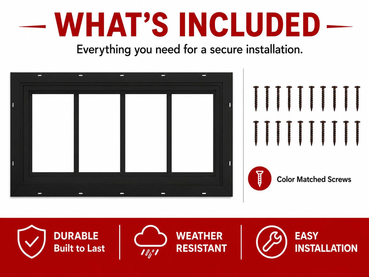 10" x 18"-23" PVC Transom Window, Fixed Flush Mount, 4-Lite