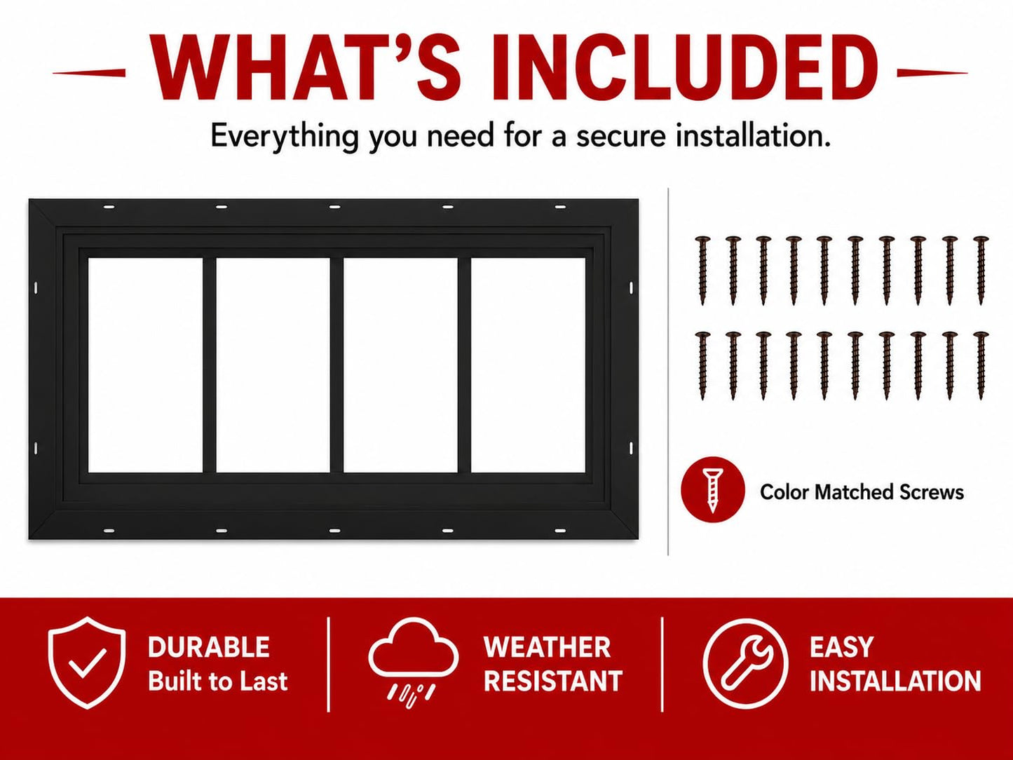 10" x 18"-23" PVC Transom Window, Fixed Flush Mount, 4-Lite