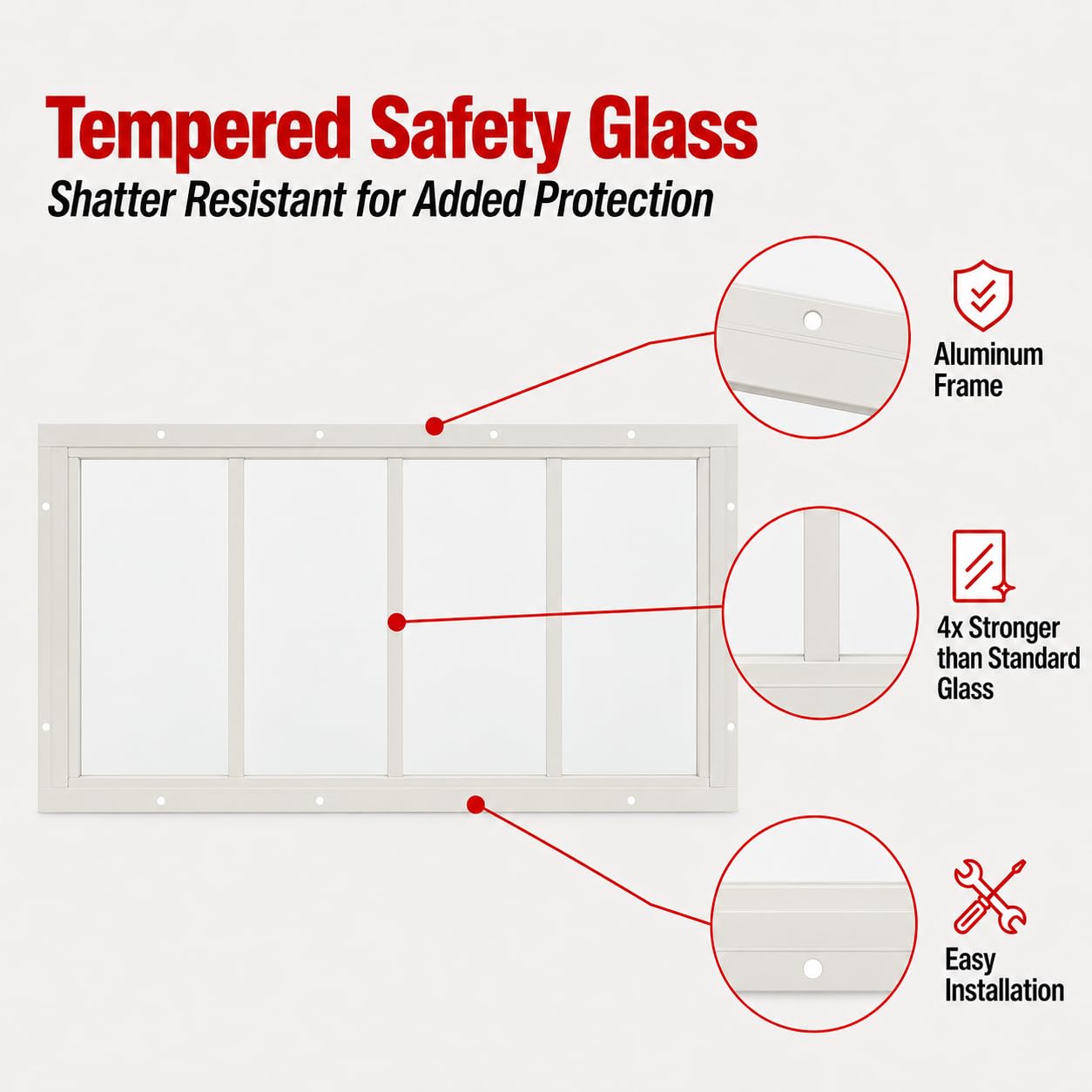 10" x 18"-24" Transom Window, Fixed Flush Mount, 4-Lite