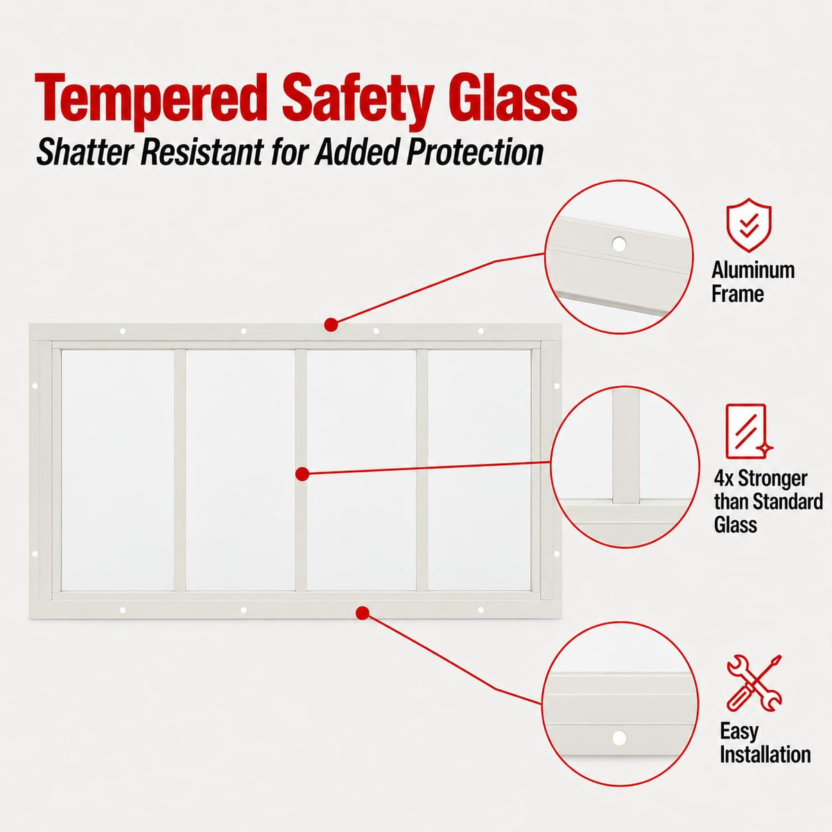 10" x 18"-23" PVC Transom Window, Fixed Flush Mount, 4-Lite