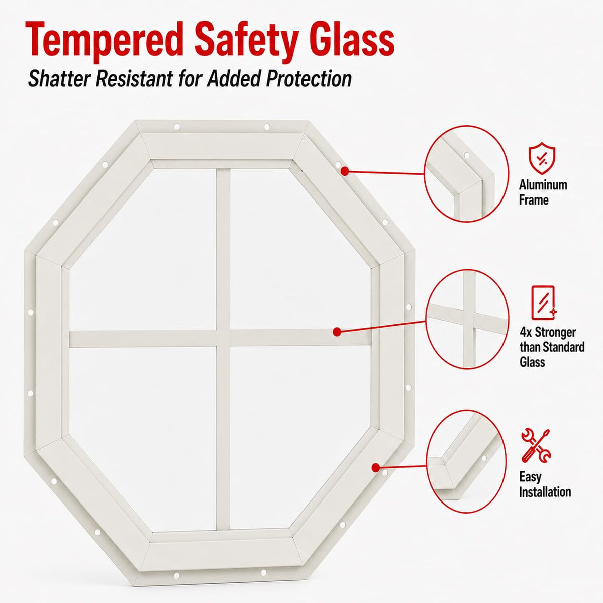 14" & 18" Octagon Gable Window, Fixed J-Lap Vinyl
