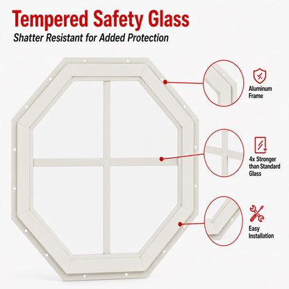 14" & 18" PVC Octagon Gable Window, Fixed Flush Mount