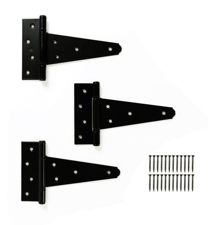 6" Black Heavy Duty T-Hinges, 3-Pack