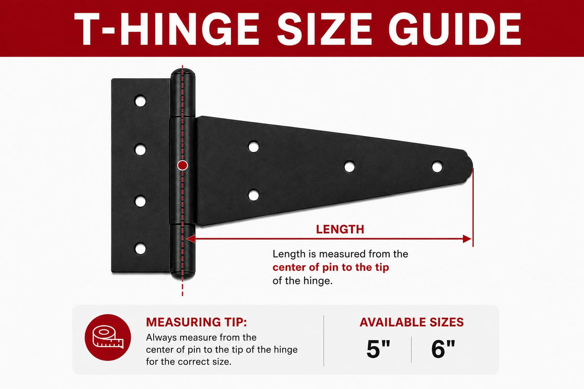 5" Black Heavy Duty T-Hinges, 3-Pack