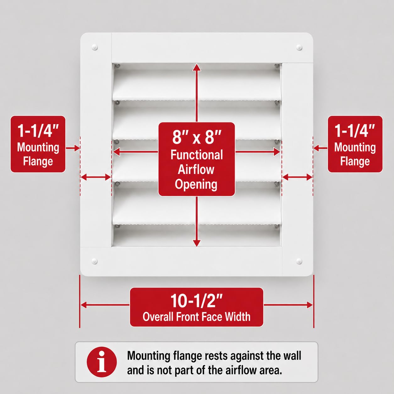 Wall Vent 8" x 8" Flush Mount Aluminum for Sheds, Playhouses, and Chicken Coops 1 PK