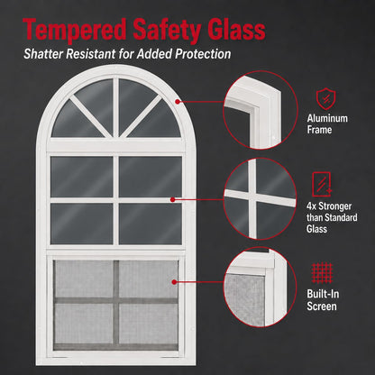 Apple Outdoor Supply 14x21 Shed Windows, Arch Top Flush Mount Sliding Windows with Tempered Glass & Screens, White, 2-Pack