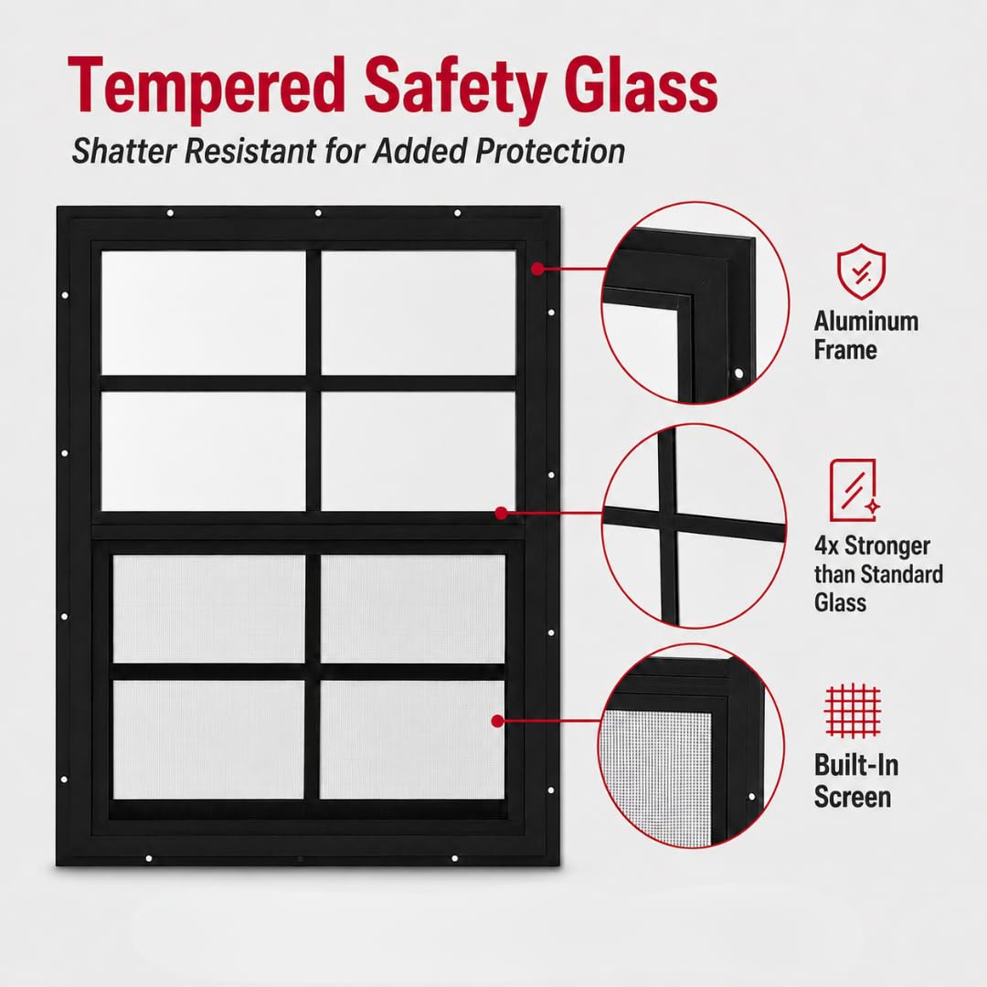 Apple Outdoor Supply 14x21 Shed Windows, Flush Mount Sliding Windows with Tempered Glass & Screens, 2-Pack