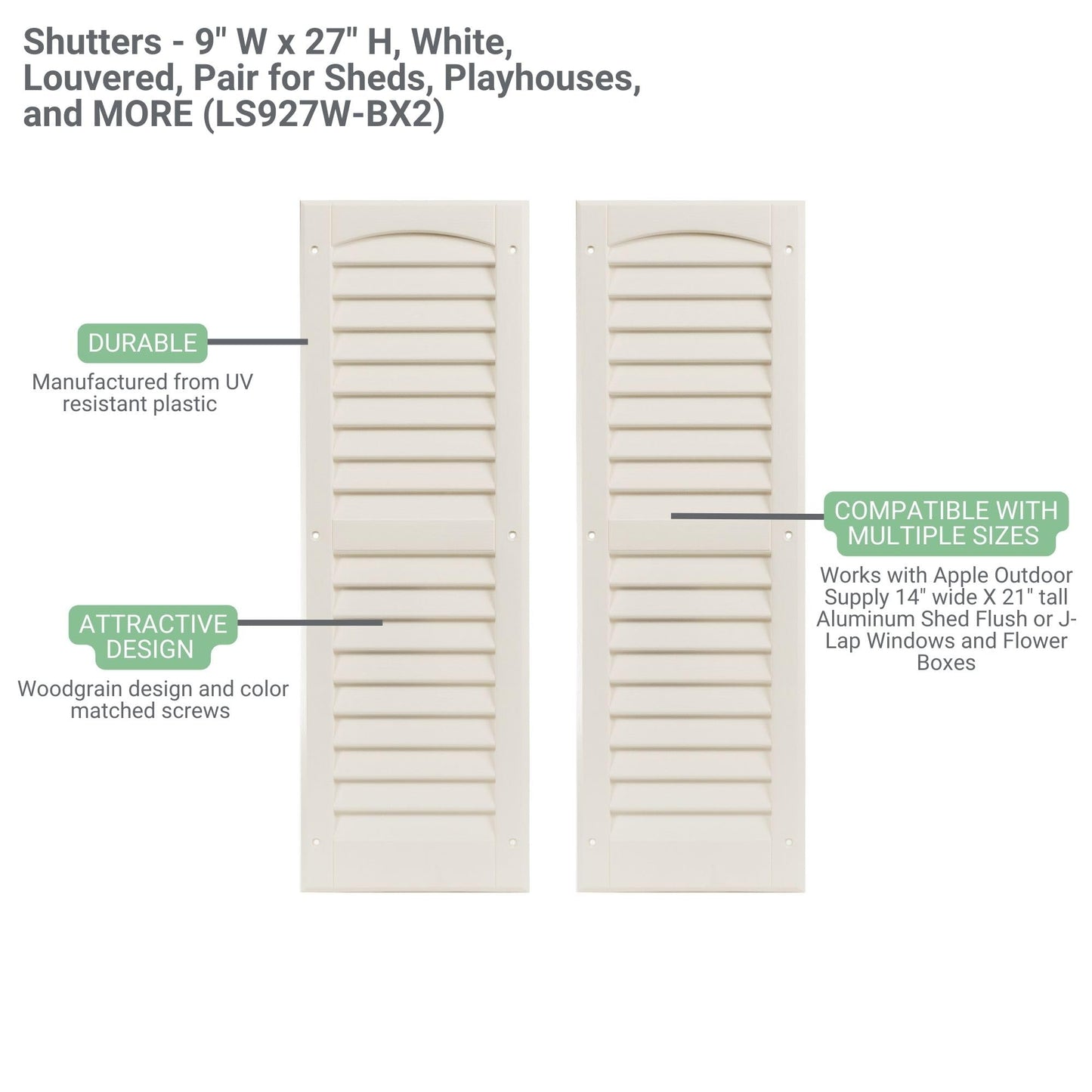 9" x 27" Louvered Shed Shutters, 1 Pair