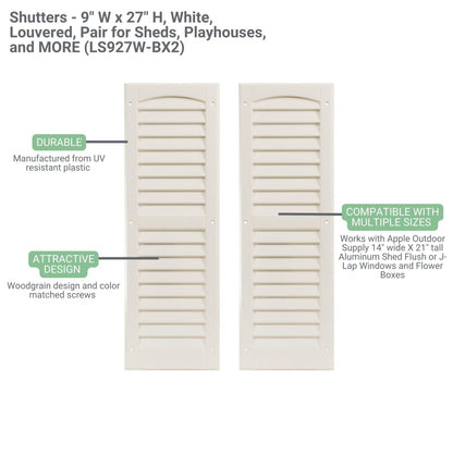 9" x 27" Louvered Shed Shutters, 1 Pair