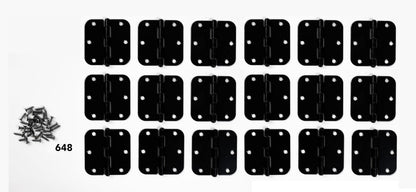 3-1/2" x 3-1/2" Rounded Butt Hinges, 18-Pack