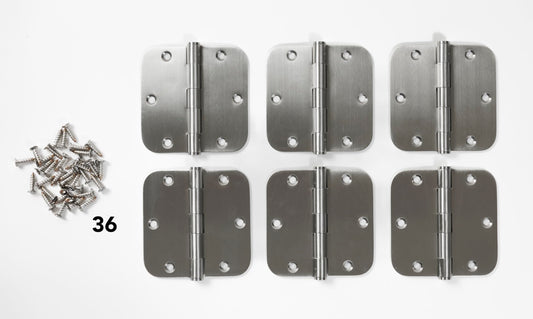 4" x 4" Stainless Steel Rounded Butt Hinges, 6-Pack
