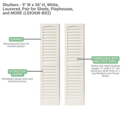 9" x 36" Louvered Shed Shutters, 1 Pair