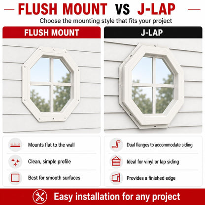 14" & 18" PVC Octagon Gable Window, Fixed Flush Mount