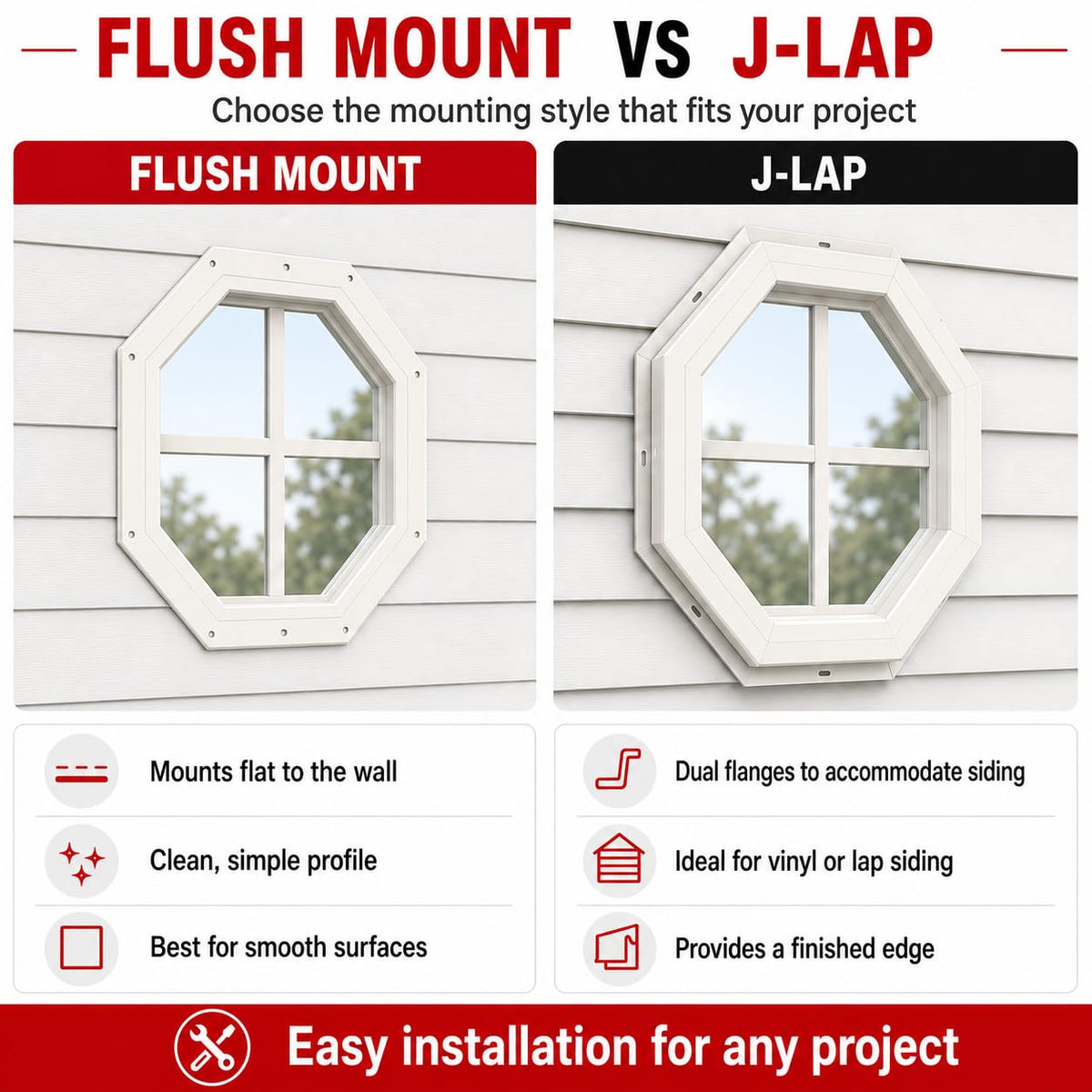 14" & 18" Octagon Gable Window, Fixed J-Lap Vinyl