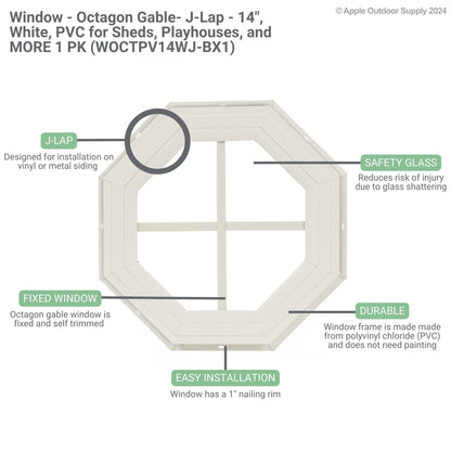 14" Octagon Gable J-Lap Shed Window, PVC