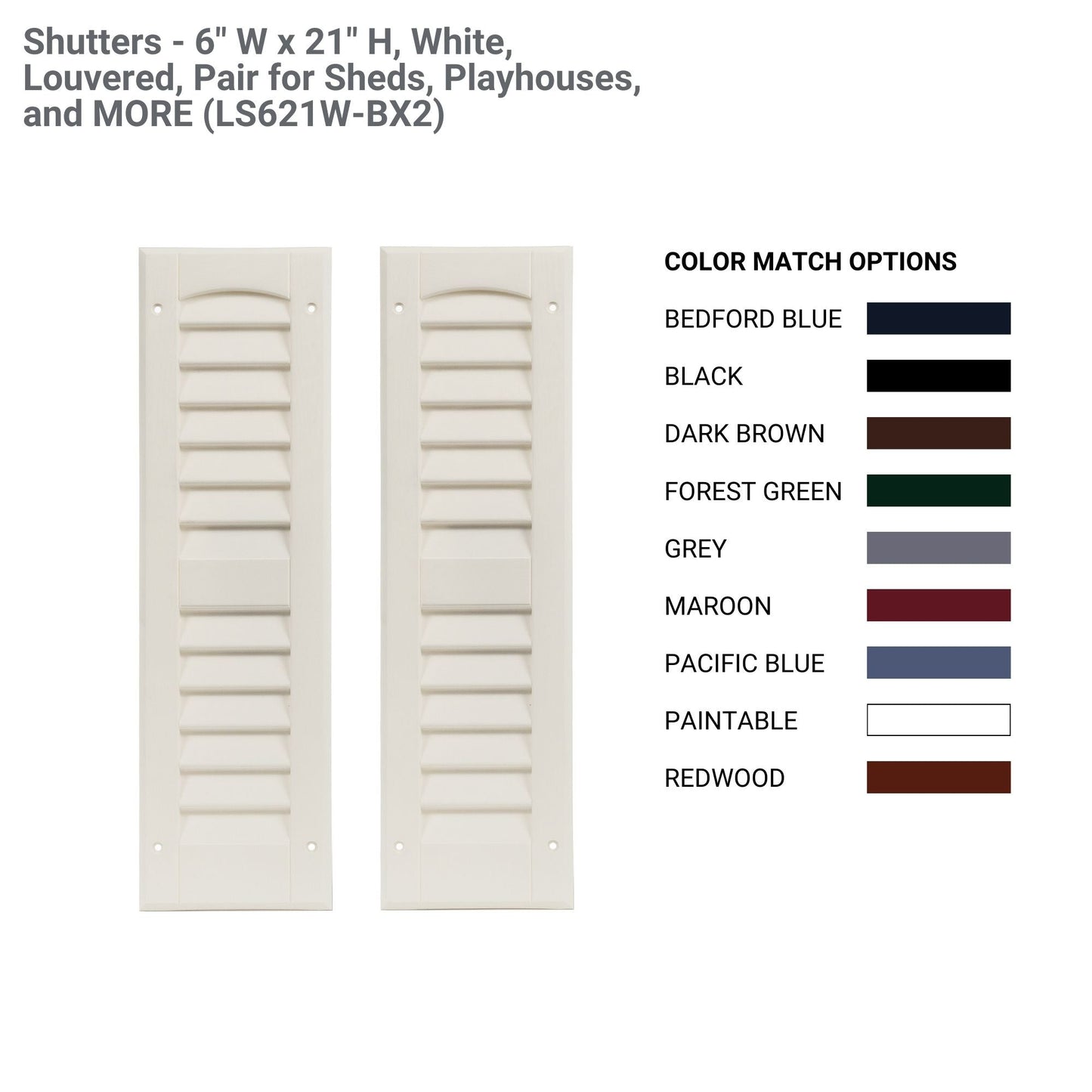6" W x 21" H Louvered Shutters - 1 Pair