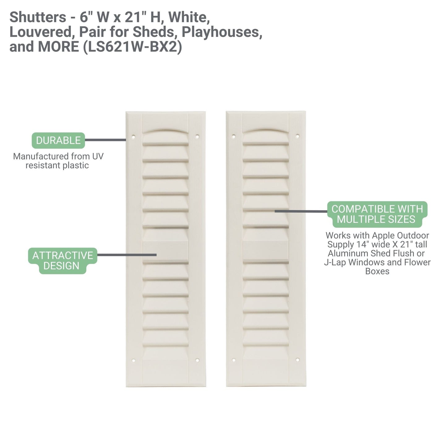 6" W x 21" H Louvered Shutters - 1 Pair
