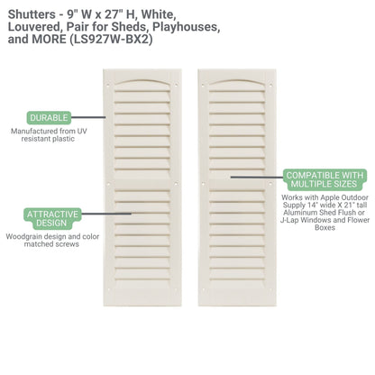 9" W x 27" H Louvered Shutters - 1 Pair