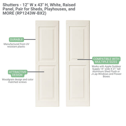 12" W x 43" H Raised Panel Shutters - 1 Pair