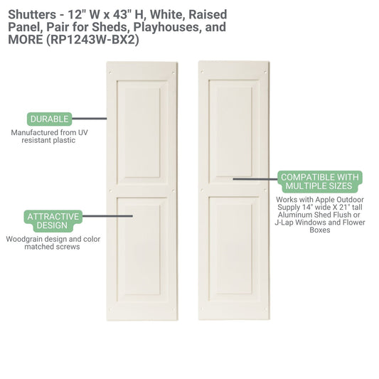 12" W x 43" H Raised Panel Shutters – Paintable – 1 Pair