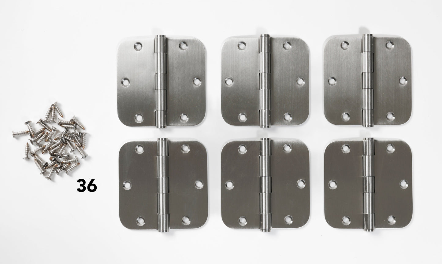 4" x 4" Rounded Corner Stainless Steel Butt Hinge Kit (6 Pack)