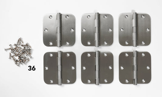 4" x 4" Rounded Corner Stainless Steel Butt Hinge Kit (6 Pack)