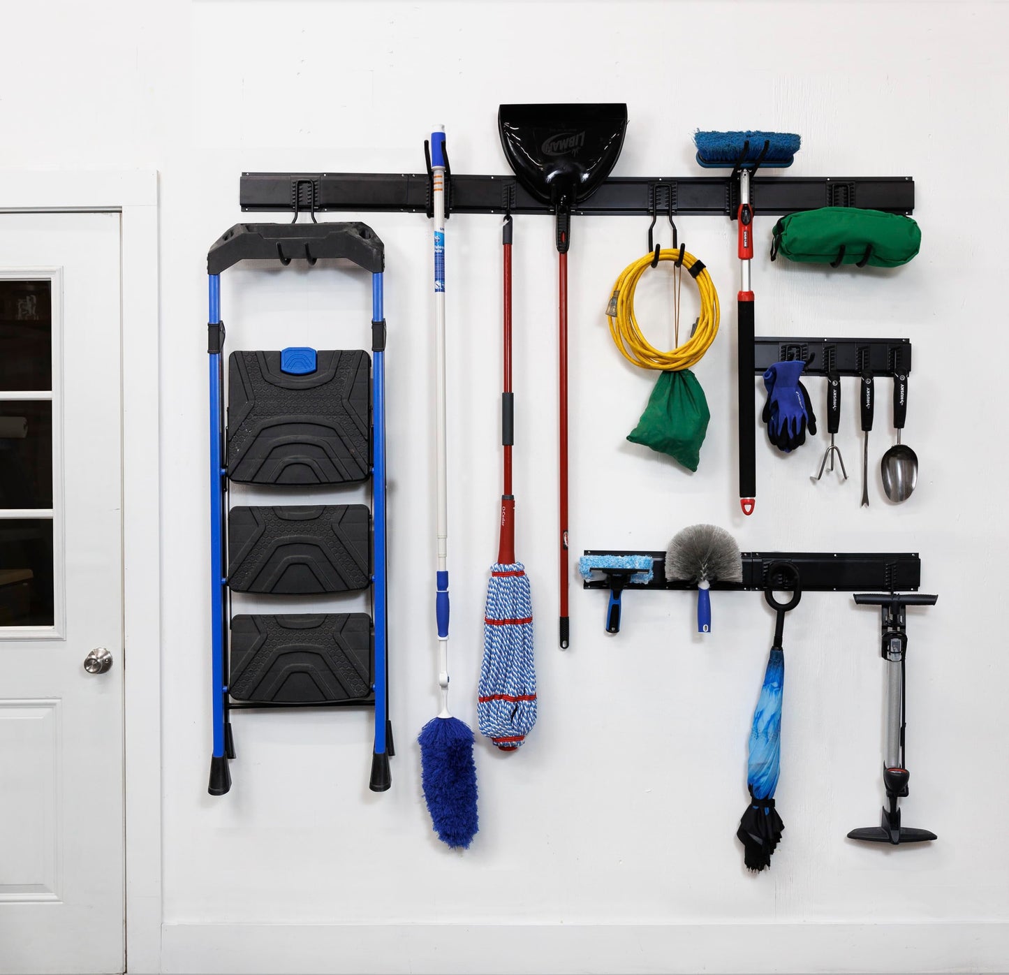 Garden Tool Organization Wall Mounted Storage System, Adjustable, Black Heavy Duty for for Sheds, Garages, and Utility Rooms, 22 PCs: 7 Rails+ 15 Hooks; 1 Set per Box (GTWSS22BLK-BX1)