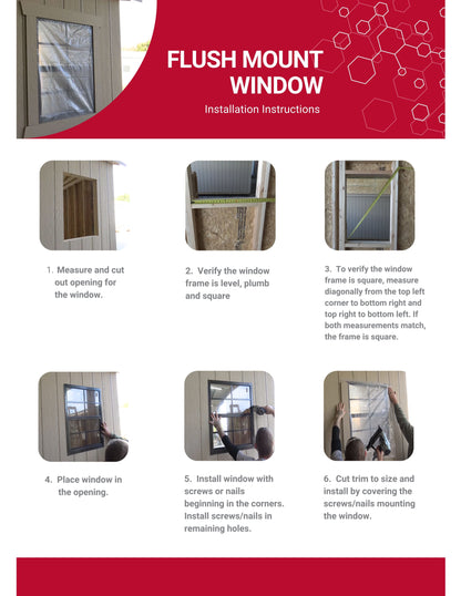 18" x 27" Flush Mount Sliding Shed Window | Tempered Glass, Screened, Rustproof Frame