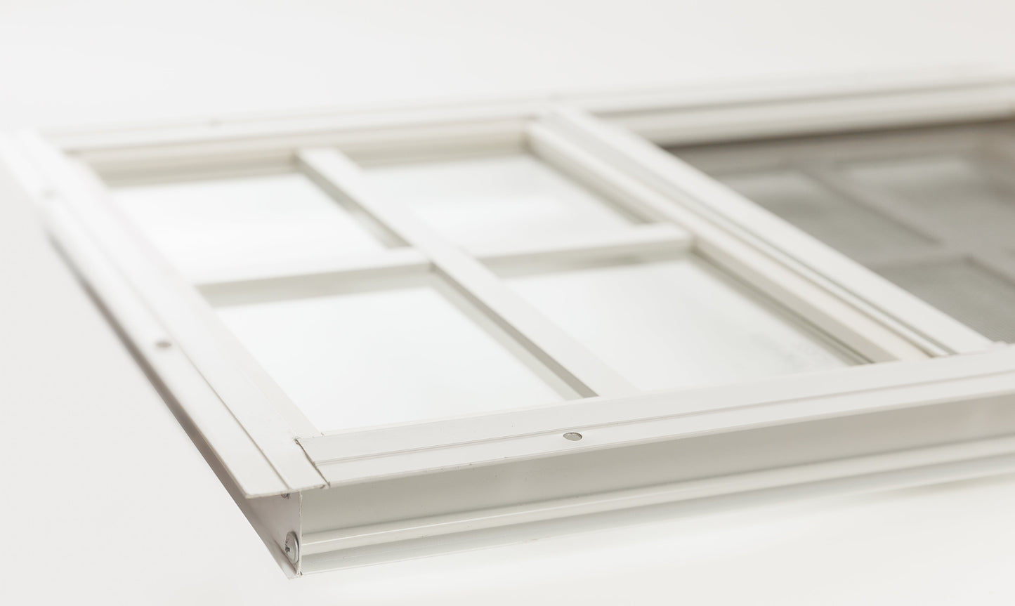14" x 27" Flush Mount Sliding Shed Window 2 Pack | Tempered Glass, Screened, Rustproof Frame