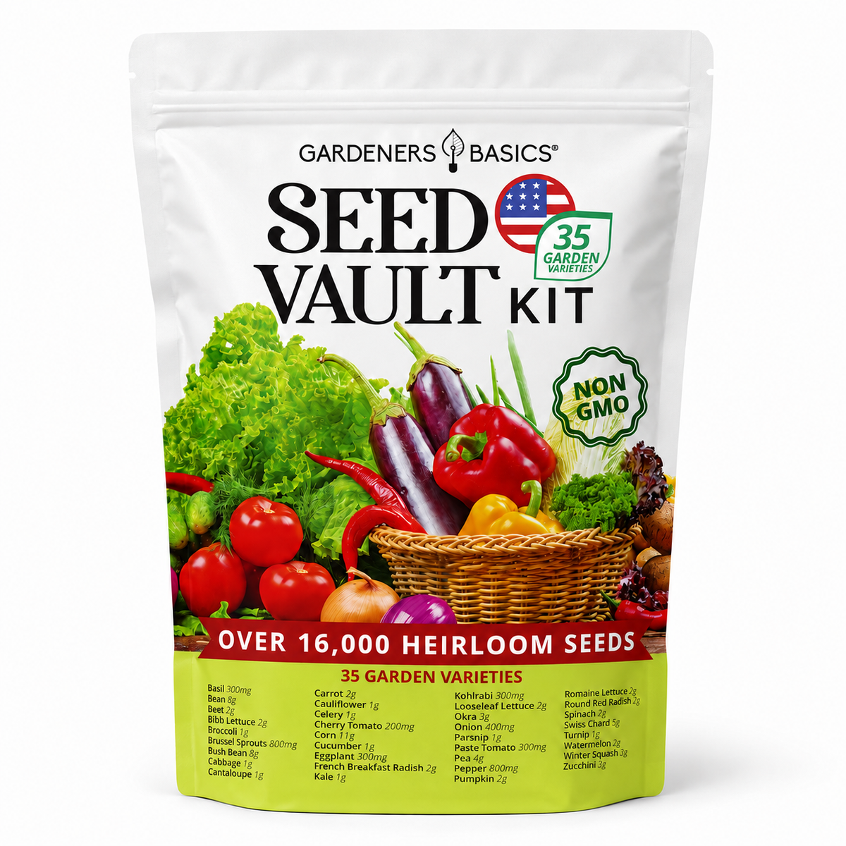 Vegetable Seed Vault Kit – 35 Heirloom Non-GMO Vegetable Seeds for Gardening & Survival Food Storage