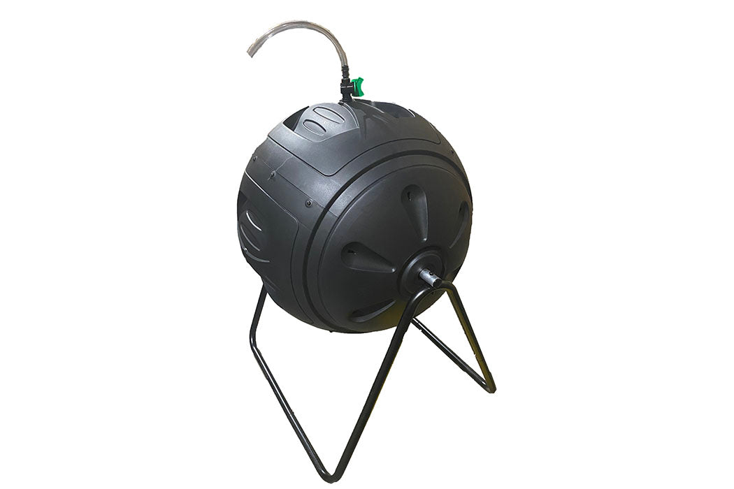 Black compost bin with a stand