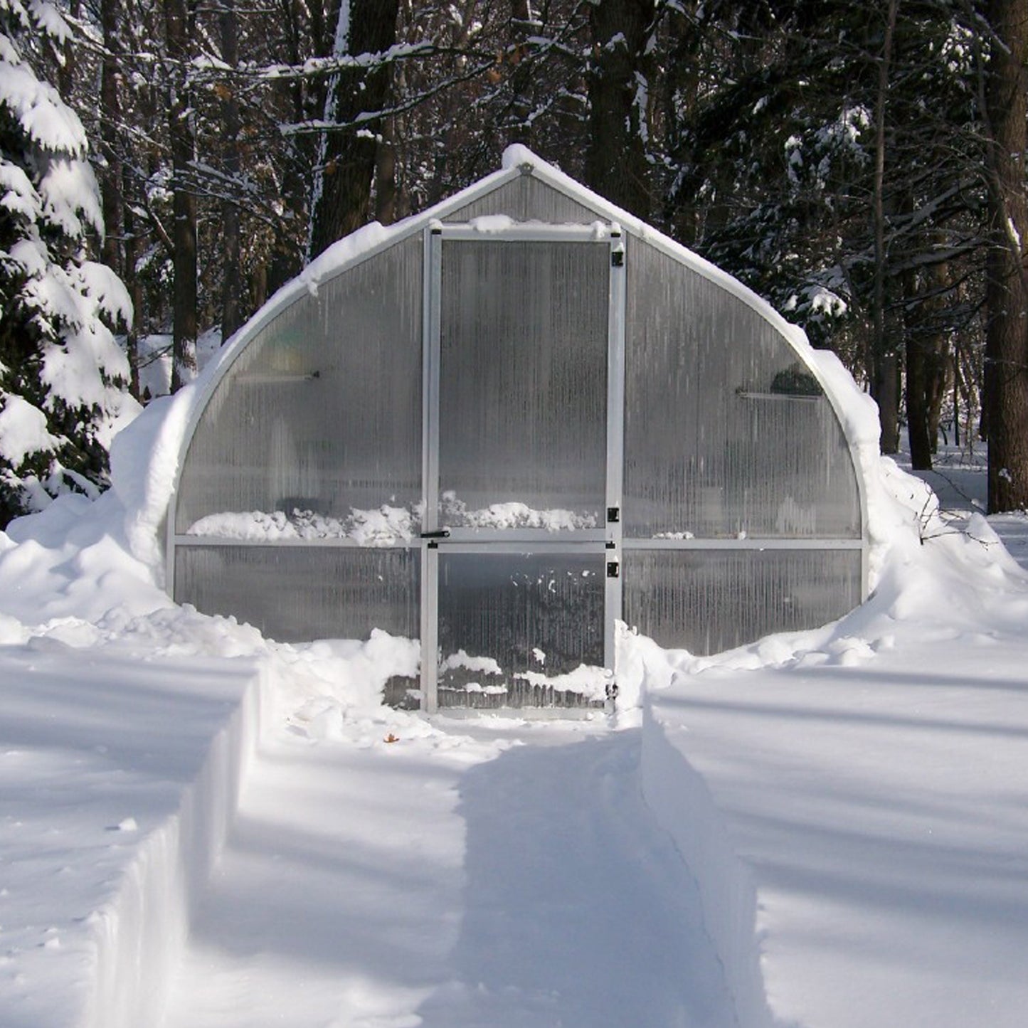 Riga 4 Polycarbonate Greenhouse Snow Front