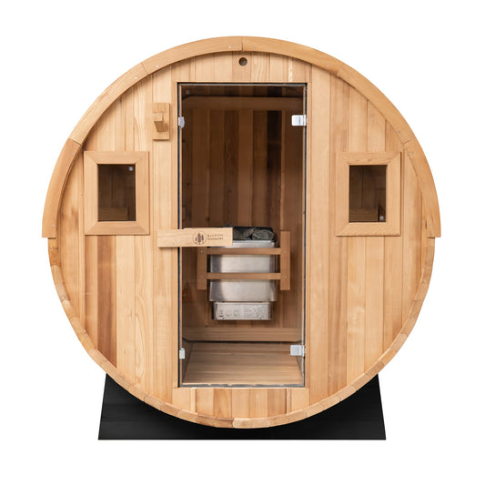 Barrel Outdoor Sauna - 6 Person w/ Harvia Spirit Wi-Fi 8kW Heater