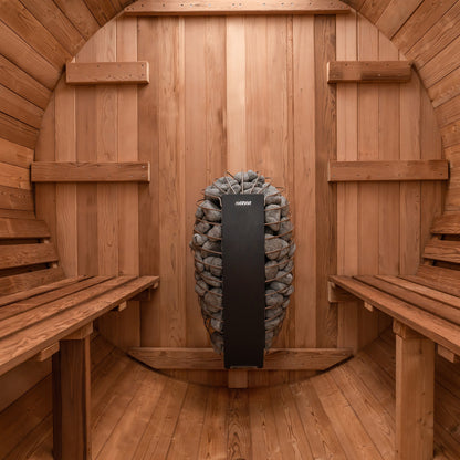 Barrel Outdoor Sauna - 6 Person w/ Harvia Spirit Wi-Fi 8kW Heater
