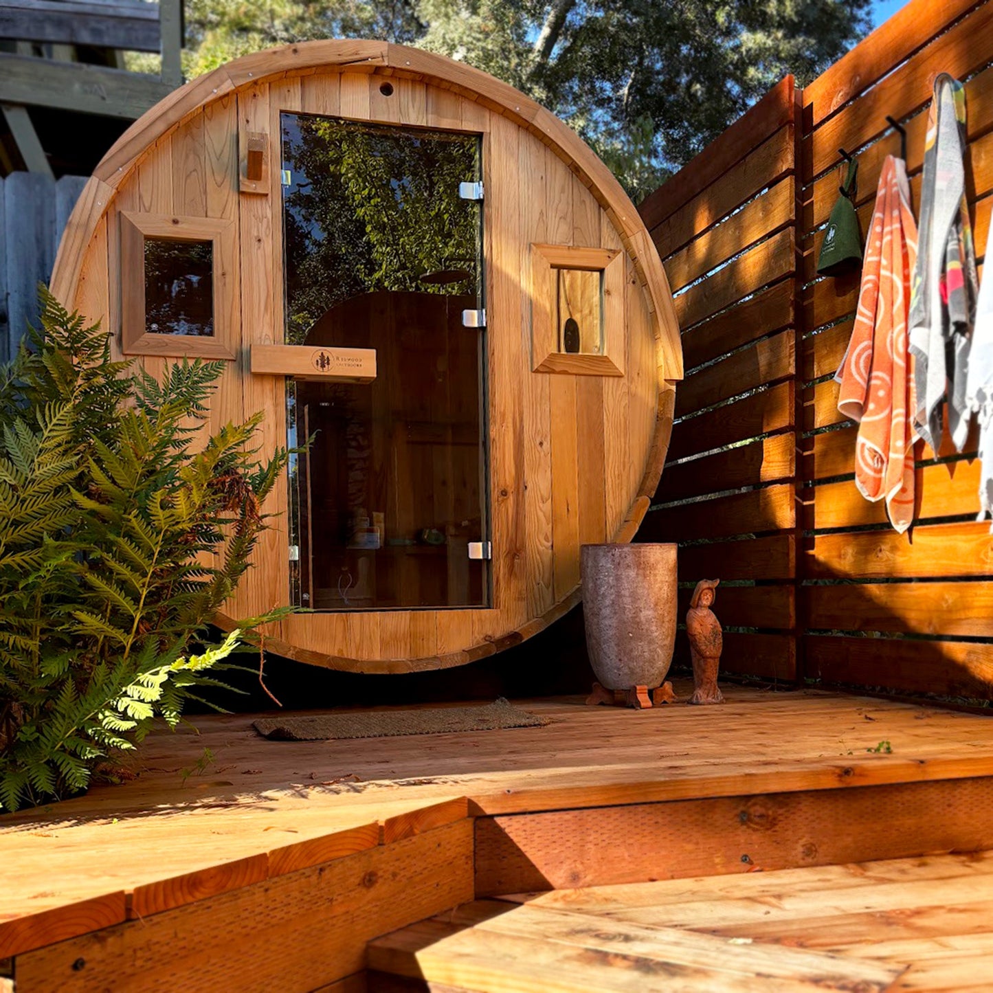 Barrel Outdoor Sauna - 6 Person w/ Harvia Spirit Wi-Fi 8kW Heater