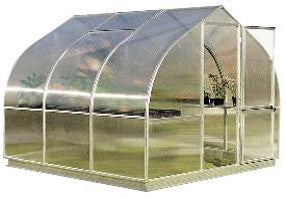 A small polycarbonate greenhouse with a curved roof and aluminum framing, free delivery Colorado