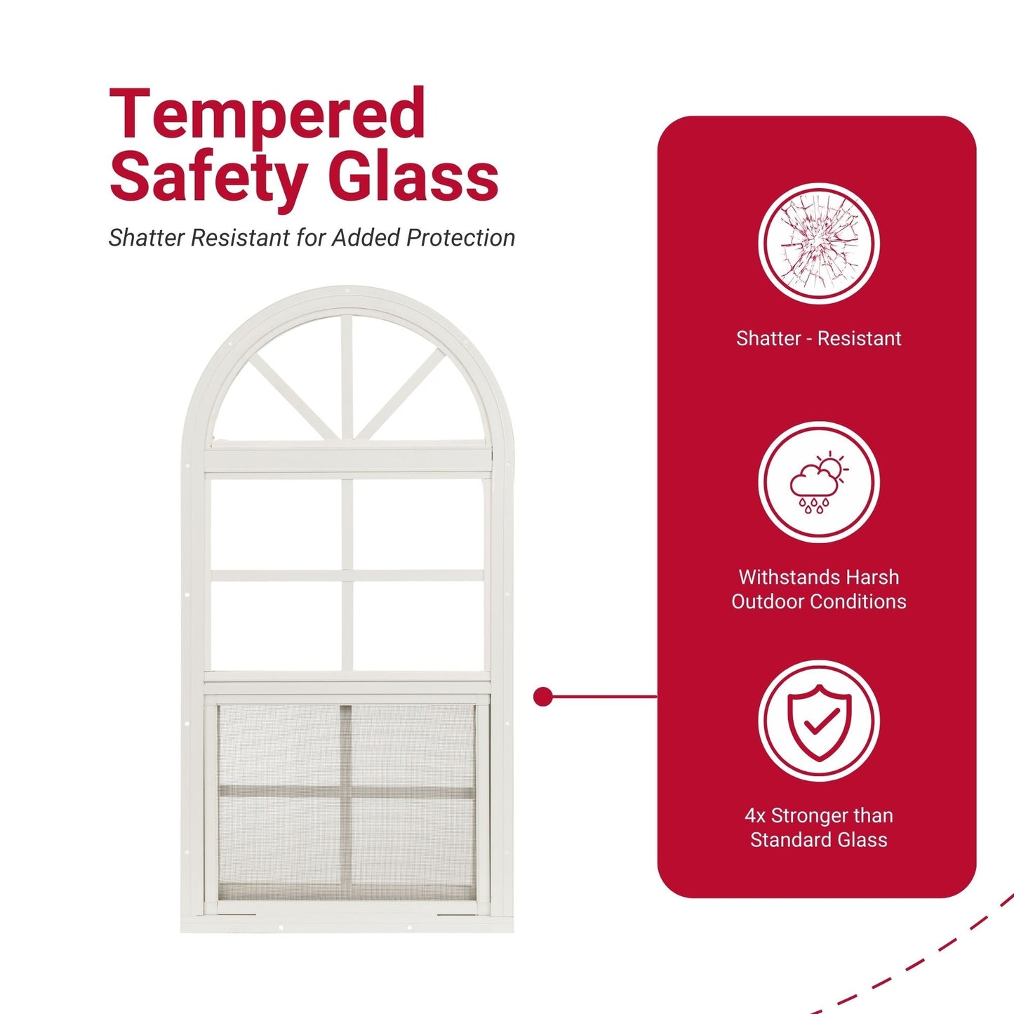 14" W x 28" H Arch Top Flush Mount Shed Window,  1 PK