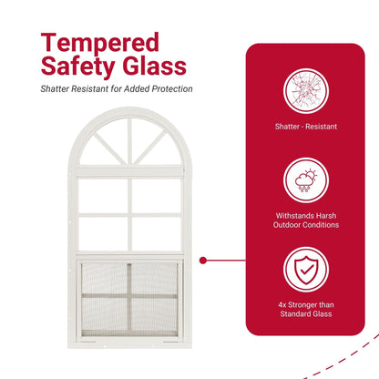 14" W x 28" H Arch Top Flush Mount Shed Window,  1 PK