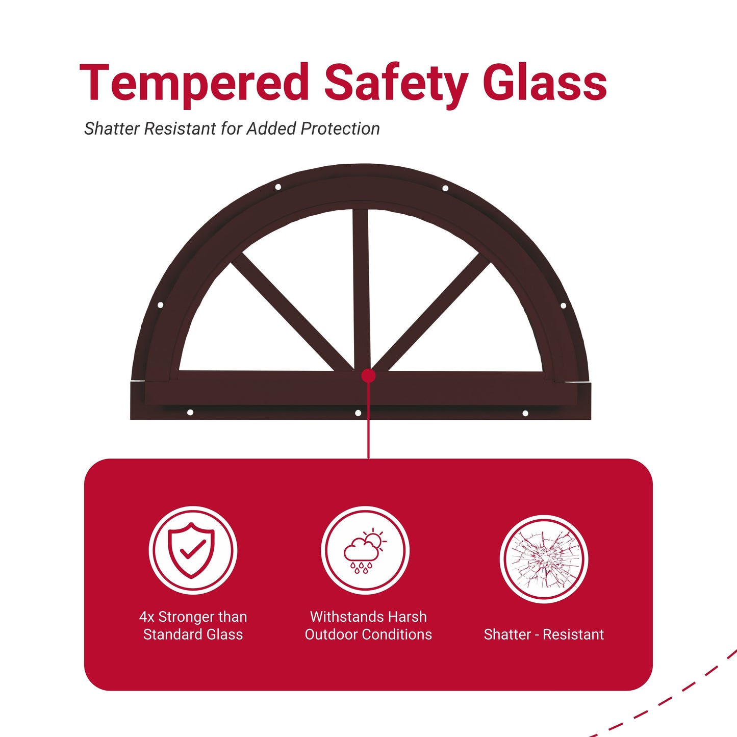18.25" Half Moon Sunburst Flush Mount Shed Window