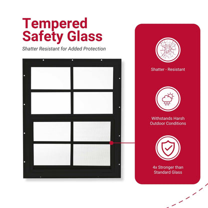 18" x 23" Flush Mount Sliding Shed Window | Tempered Glass, Screened Aluminum Frame