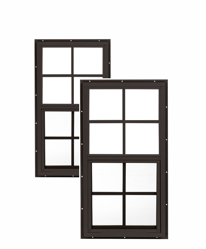 14" x 27" Flush Mount Sliding Shed Window 2 Pack | Tempered Glass, Screened, Rustproof Frame
